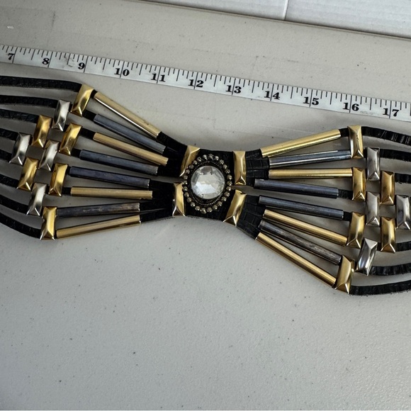 Vintage 80s Rare Jose Cotel Paris Black Jeweled Art Deco Leather Belt - Picture 13 of 16